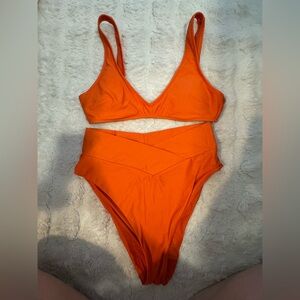 Aerie Bold Orange High-Waisted Cheeky Bottoms (L) & Matching Top (M)